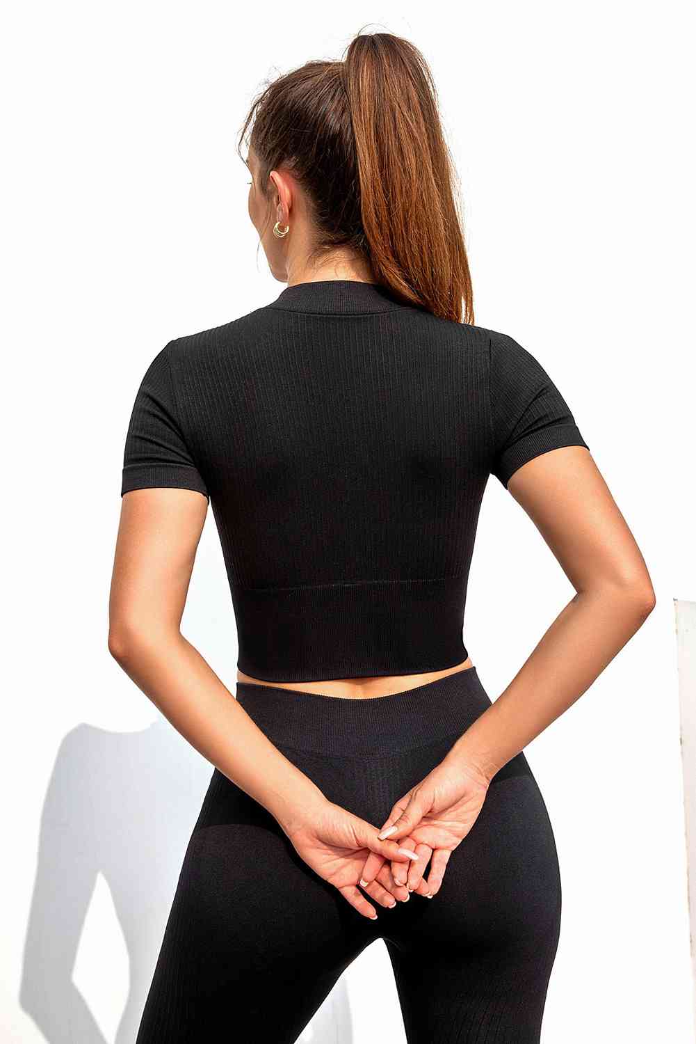 Zip Front Short Sleeve Sports Top - ALLRJ