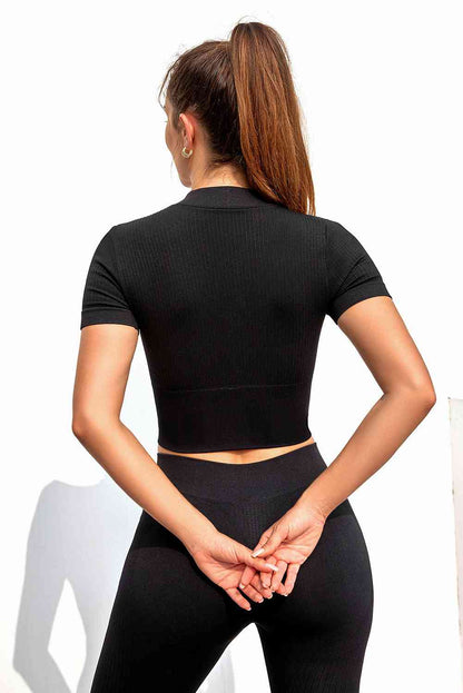 Zip Front Short Sleeve Sports Top - ALLRJ
