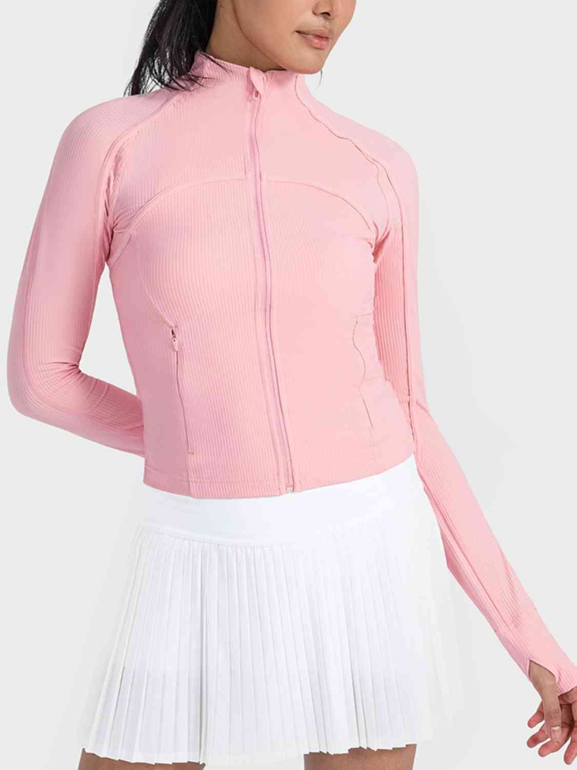Trendsi Zip-Up Long Sleeve Sports Jacket Carnation Pink / 4 Zip-Up Long Sleeve Sports Jacket