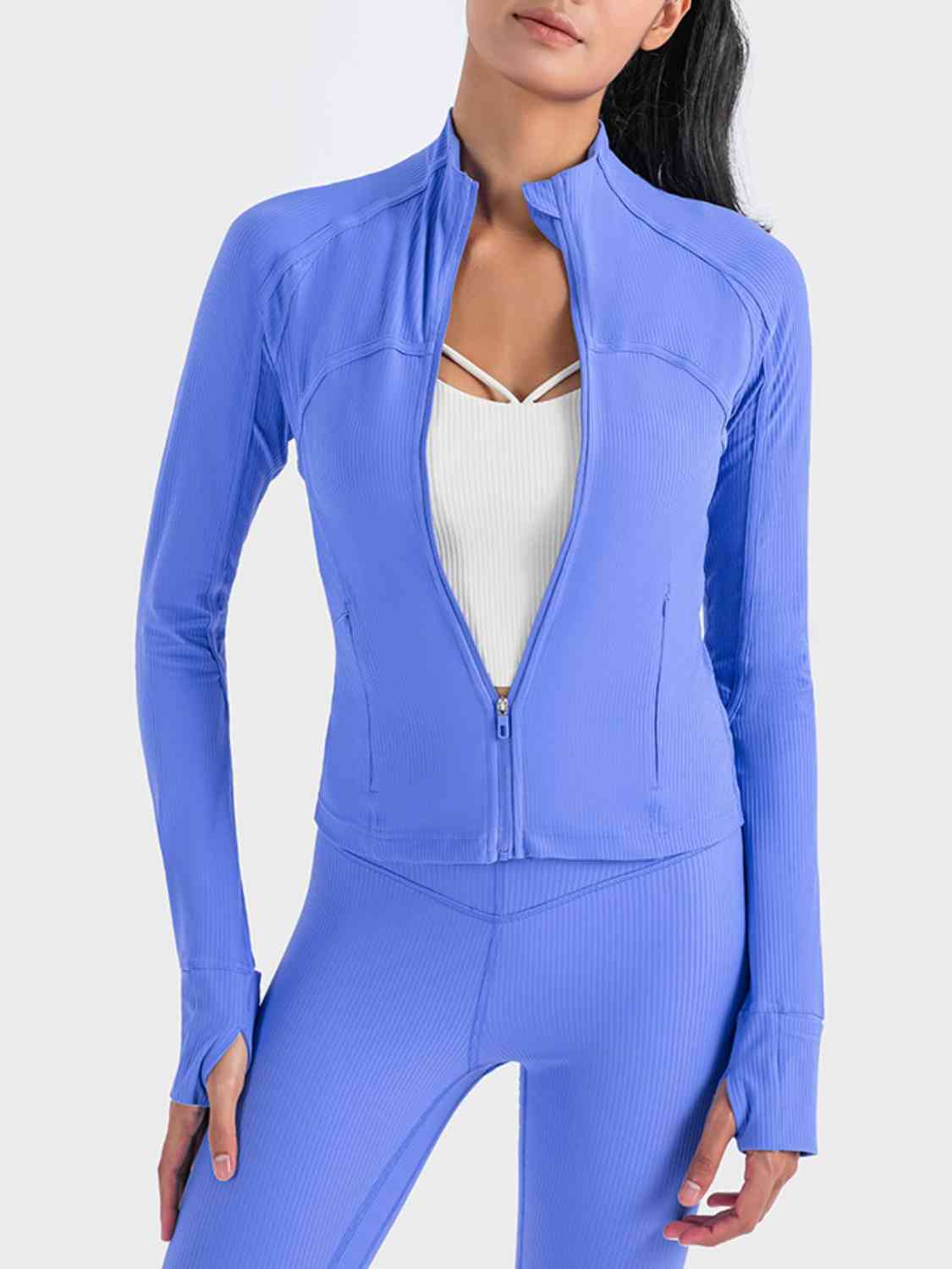 Trendsi Zip-Up Long Sleeve Sports Jacket Cobalt Blue / 4 Zip-Up Long Sleeve Sports Jacket