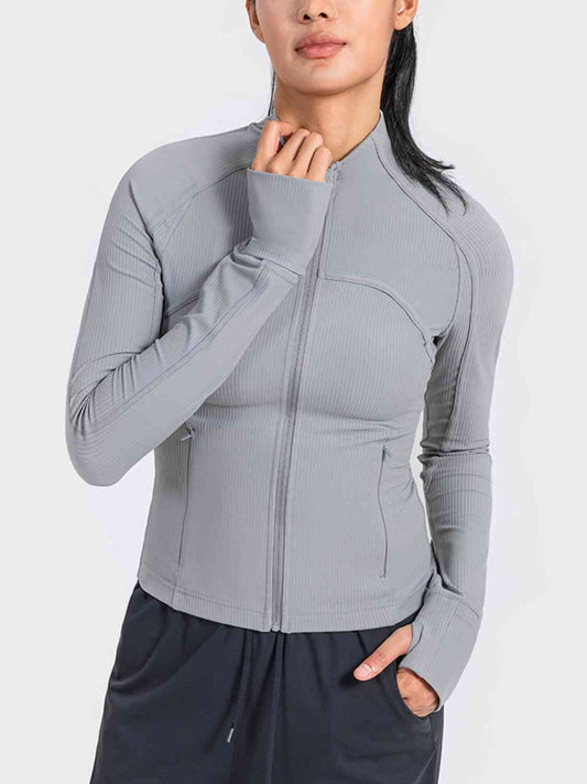 Trendsi Zip-Up Long Sleeve Sports Jacket Heather Gray / 4 Zip-Up Long Sleeve Sports Jacket