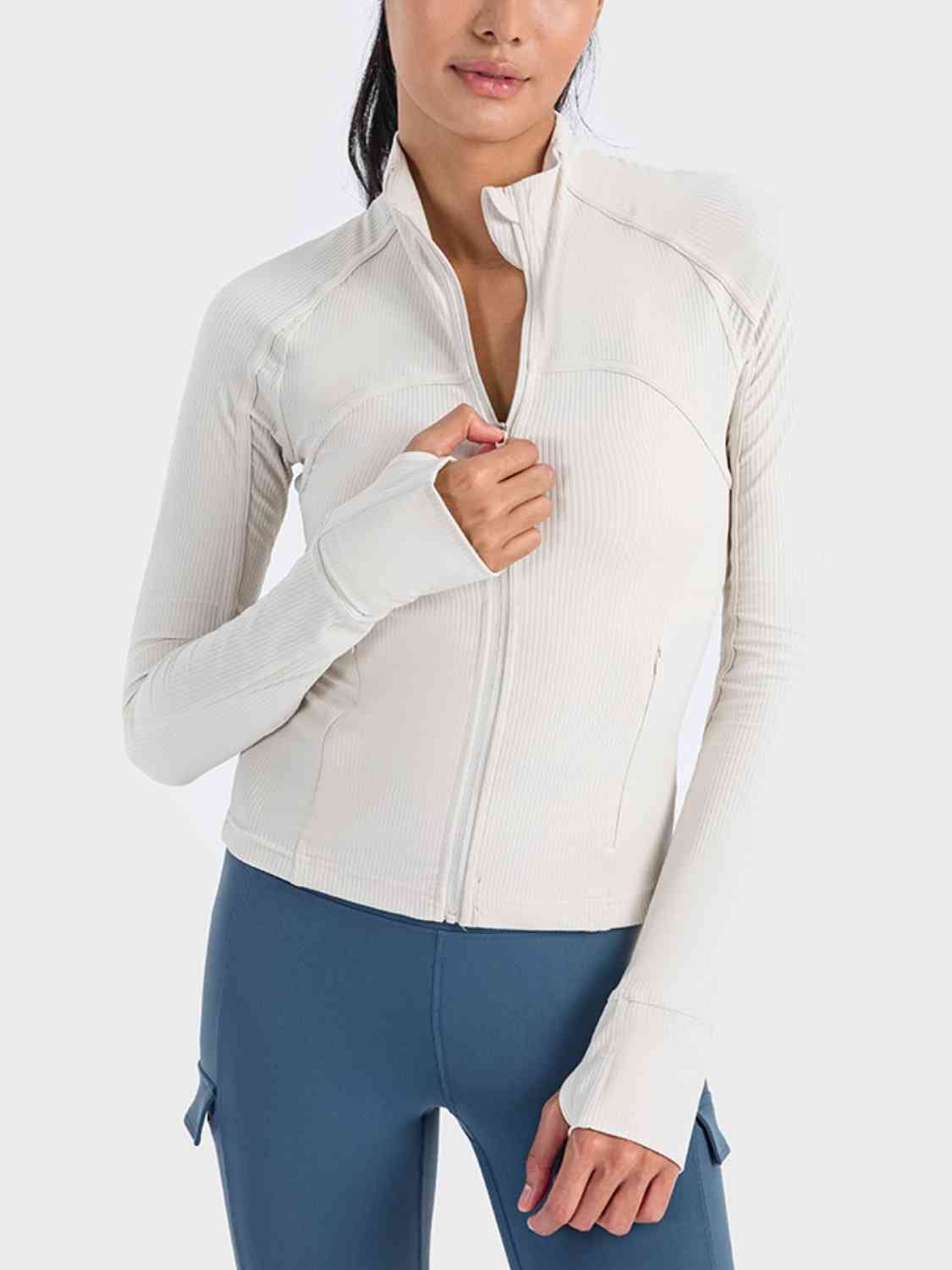 Trendsi Zip-Up Long Sleeve Sports Jacket White / 4 Zip-Up Long Sleeve Sports Jacket