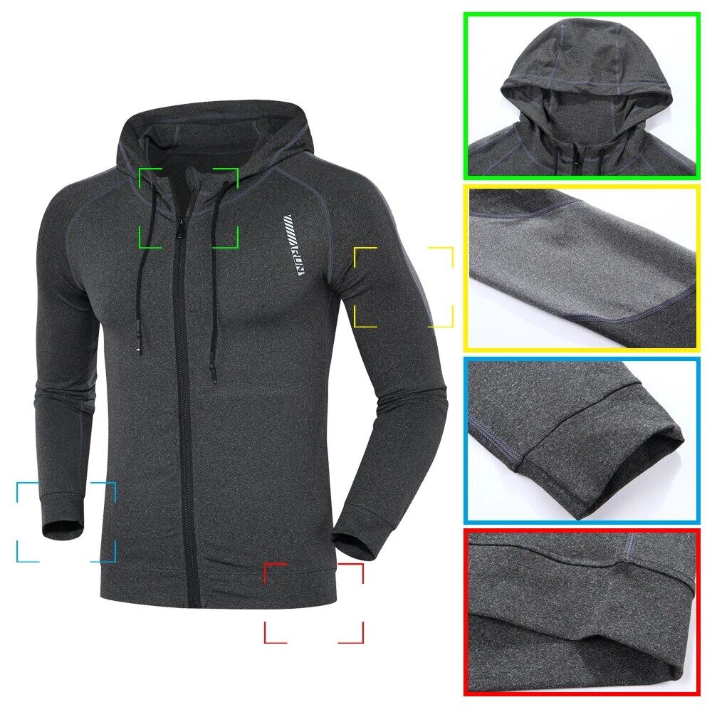 USAdrop Sports Jackets Men Running Coat Fitness Hooded Long Sleeve