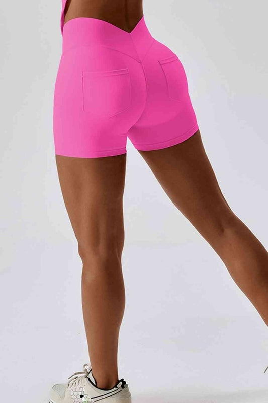 Wide Waistband Back Pocket Sports Shorts - ALLRJ