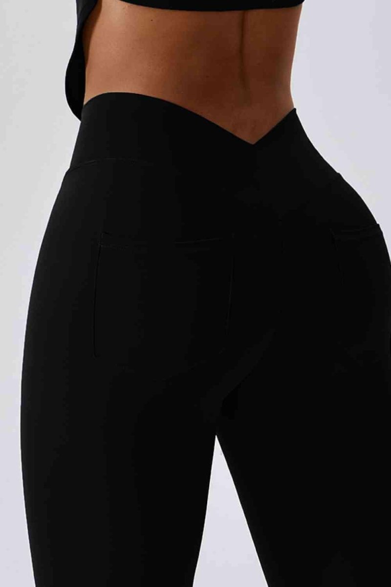 Wide Waistband Slim Fit Back Pocket Sports Leggings - ALLRJ