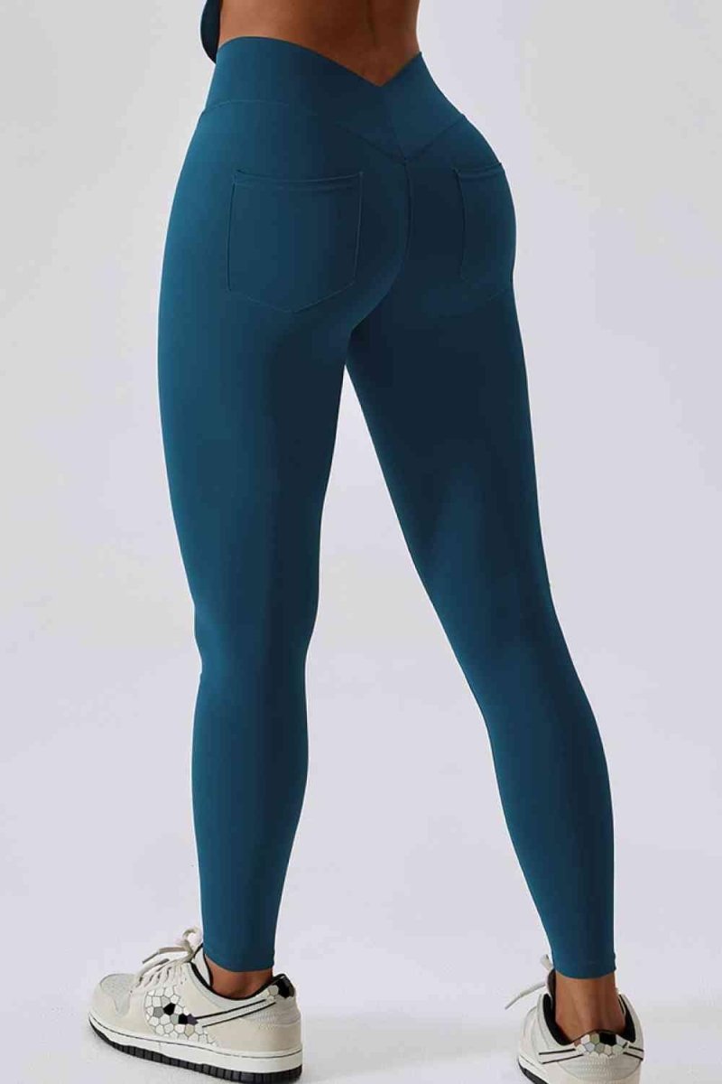 Wide Waistband Slim Fit Back Pocket Sports Leggings - ALLRJ