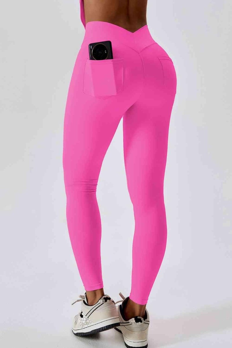 Wide Waistband Slim Fit Back Pocket Sports Leggings - ALLRJ