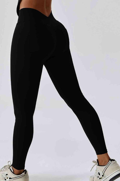 Wide Waistband Slim Fit Back Pocket Sports Leggings - ALLRJ