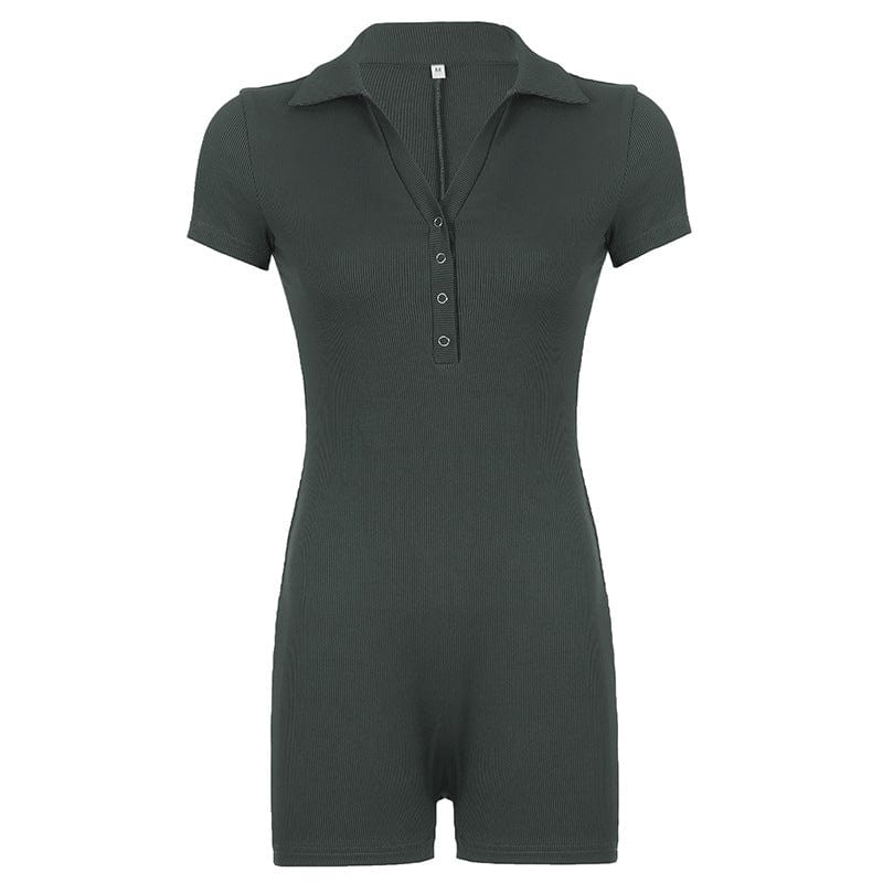 Women’s Lapel - Breasted Rib Skinny Casual Jumpsuit - ALLRJ