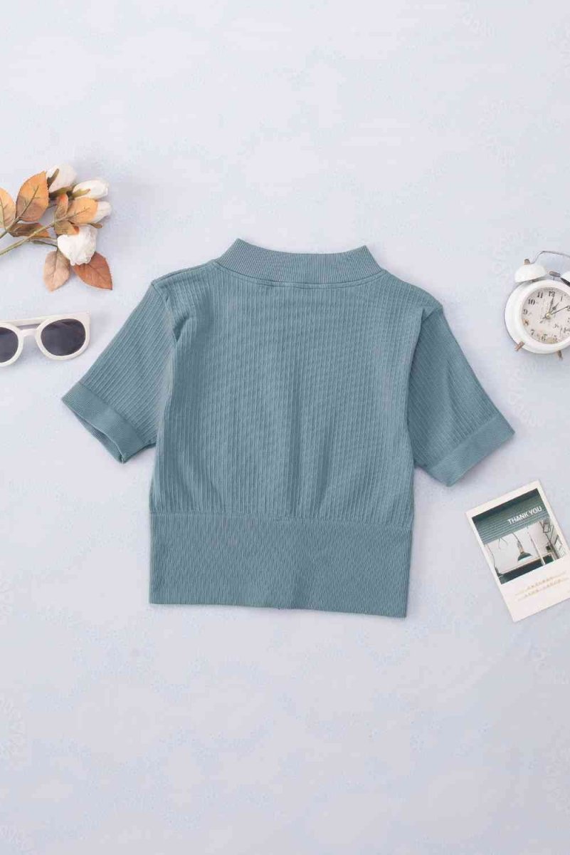 Zip Front Short Sleeve Sports Top - ALLRJ