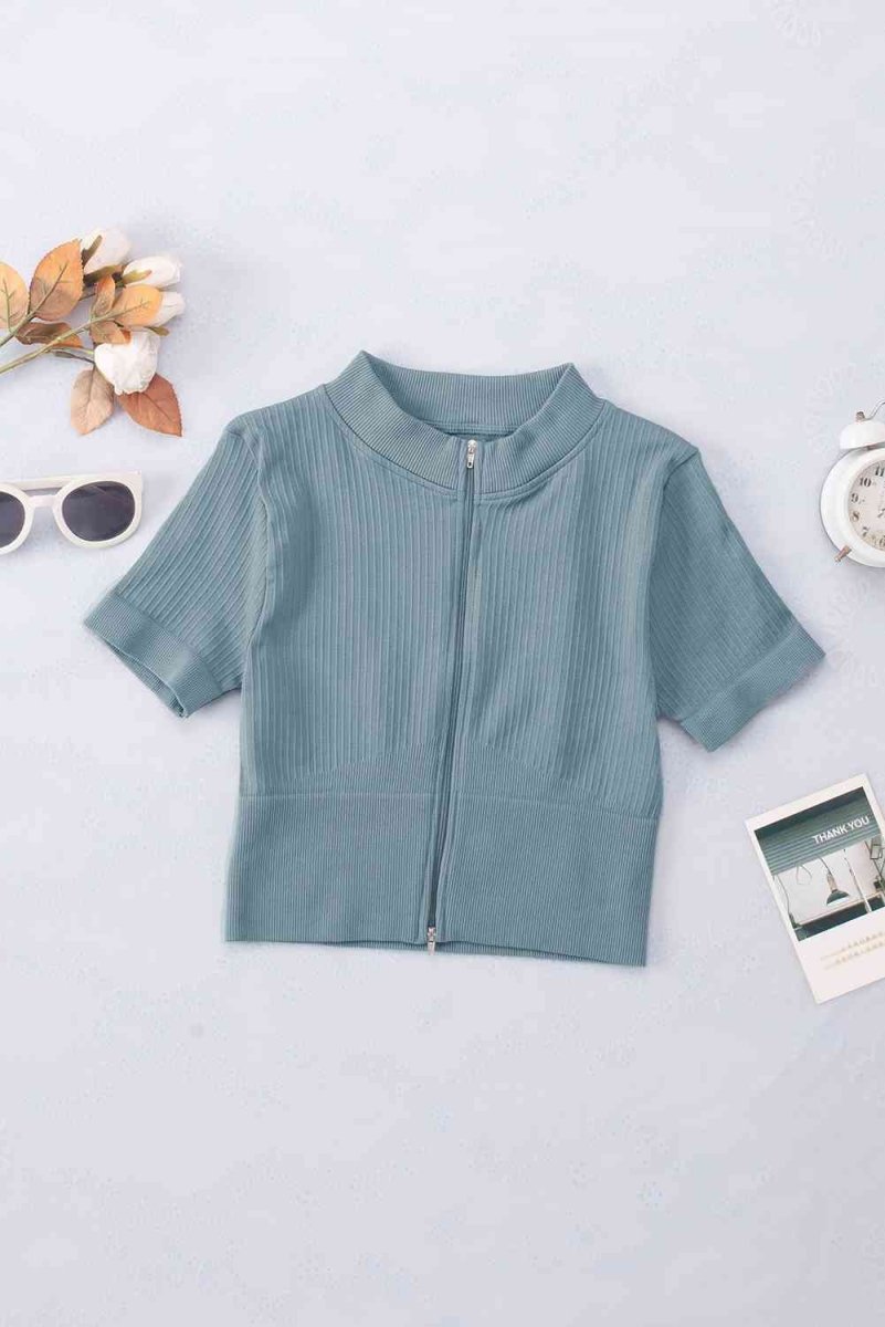 Zip Front Short Sleeve Sports Top - ALLRJ
