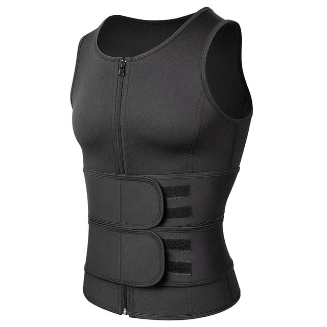 Allrj Men's Sauna Vest Black double belt