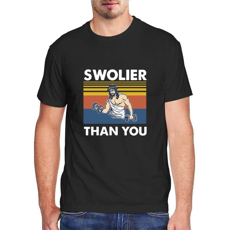 Swolier than you 80’s old school style tshirt Black China|No