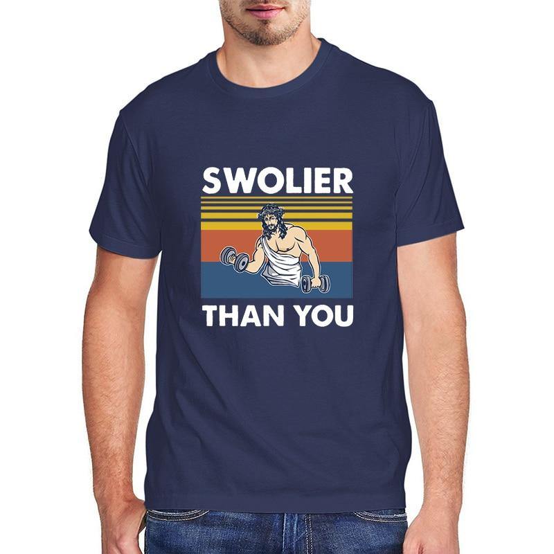 Swolier than you 80’s old school style tshirt Navy Blue China|No