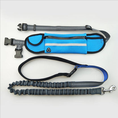 Hands free dog walking leash with running waist pack Blue