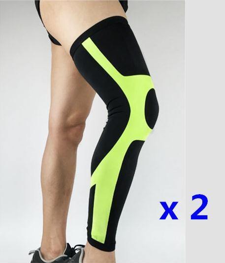 Professional Long Compression Knee Sleeve for the best knee protection 1 pair Black Green