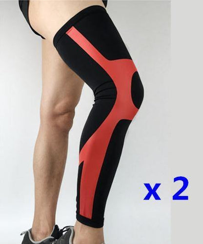 Professional Long Compression Knee Sleeve for the best knee protection 1 pair Black Red