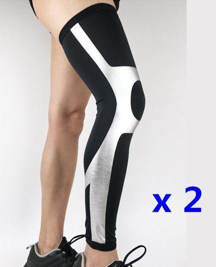 Professional Long Compression Knee Sleeve for the best knee protection 1 pair Black Silver