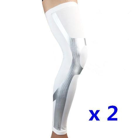 Professional Long Compression Knee Sleeve for the best knee protection 1 pair White Silver