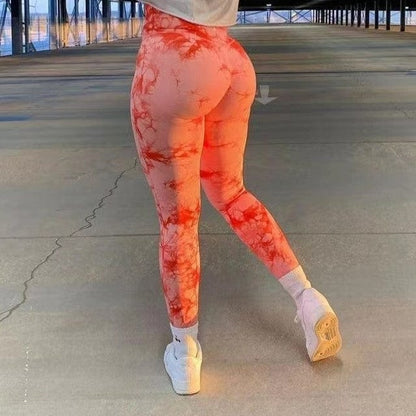 Allrj Ella Tie Dye Seamless Gym Leggings coral red