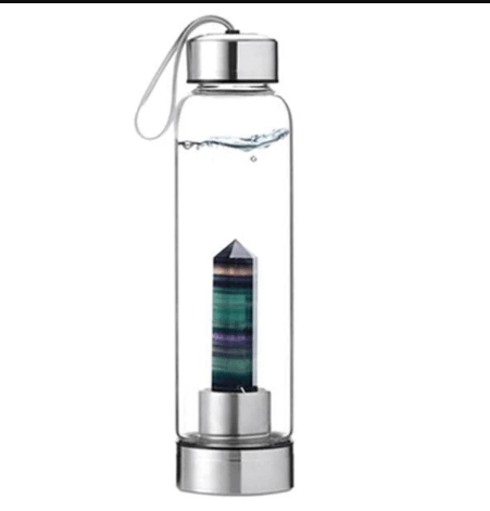 Crystal Infused Elixir Glass & Bamboo Water Bottle Green mixed