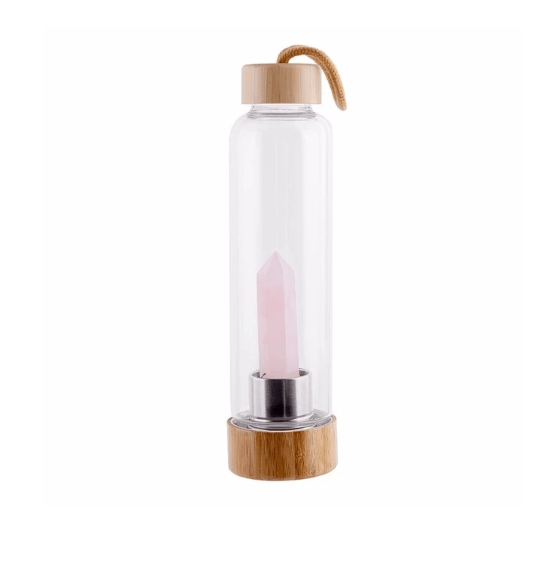 Crystal Infused Elixir Glass & Bamboo Water Bottle Pink