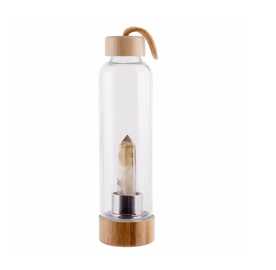 Crystal Infused Elixir Glass & Bamboo Water Bottle Yellow