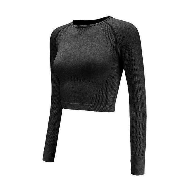 Women's Seamless Long Sleeve Crop Top Dark Grey