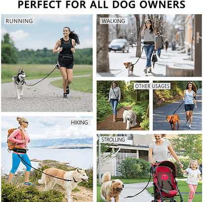 Hands free dog walking leash with running waist pack