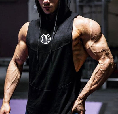 Bodybuilding sleeveless hooded vest