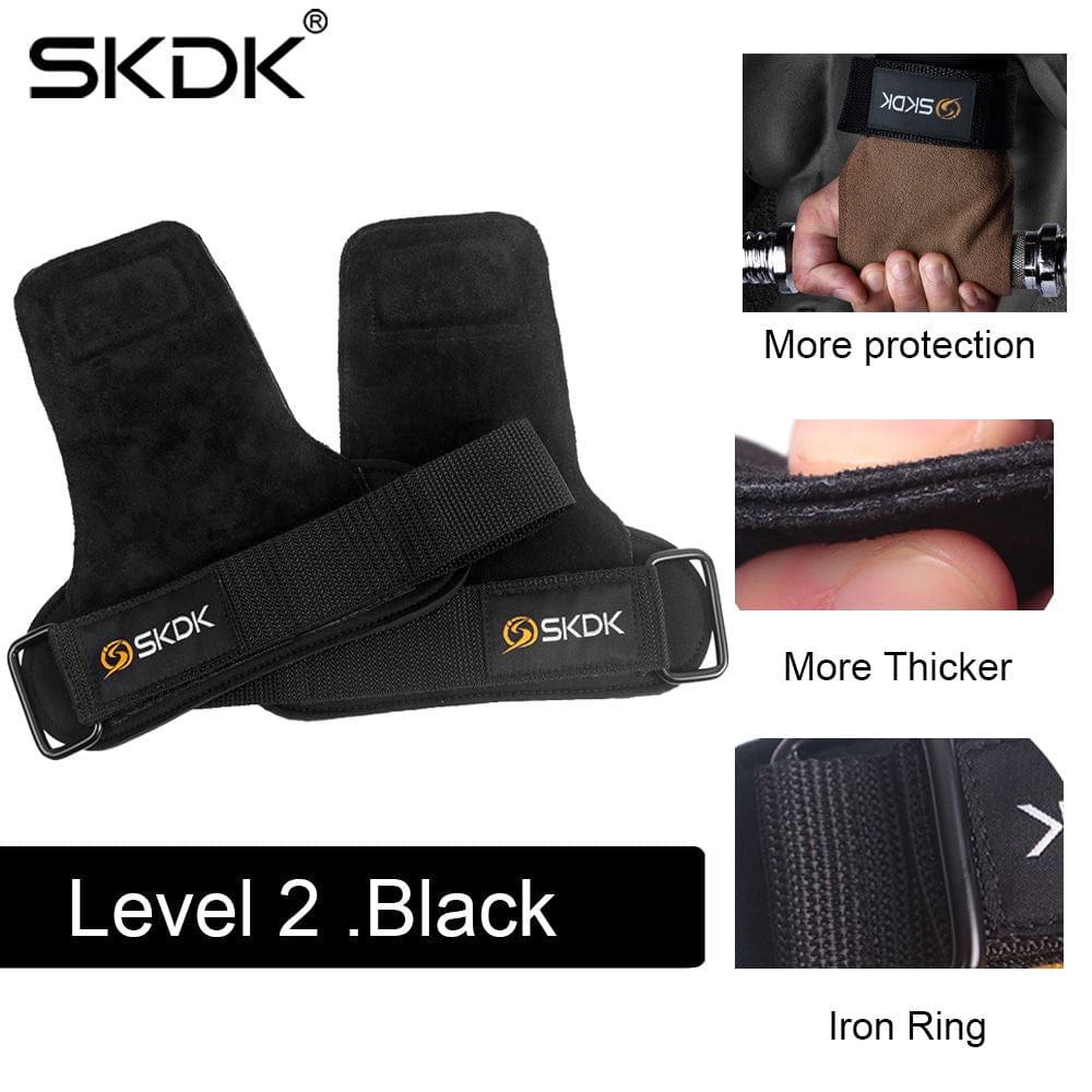 Pro Cowhide anti-skid weight lifting grip Leave.2 Black
