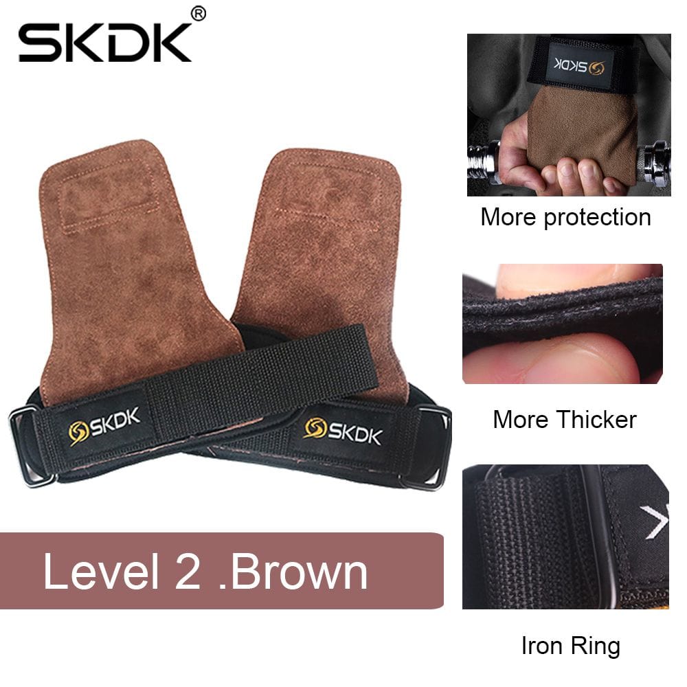 Pro Cowhide anti-skid weight lifting grip Leave.2 Brown