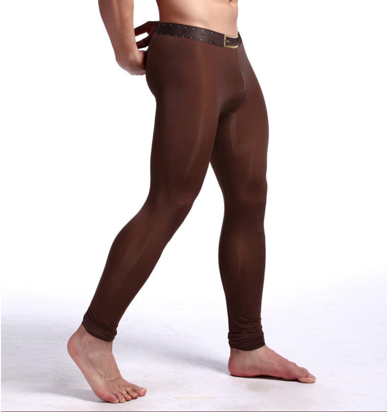 Men's Warm Silk Stretch Yoga Pants Ice silk brown