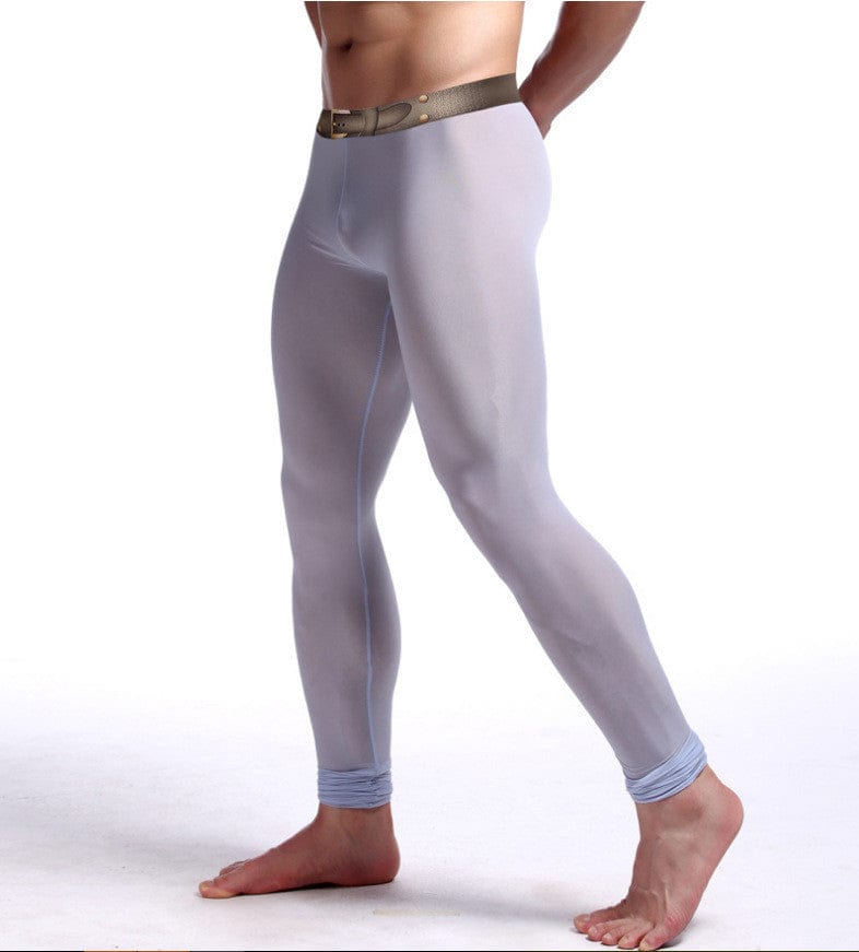 Men's Warm Silk Stretch Yoga Pants Ice silk light blue