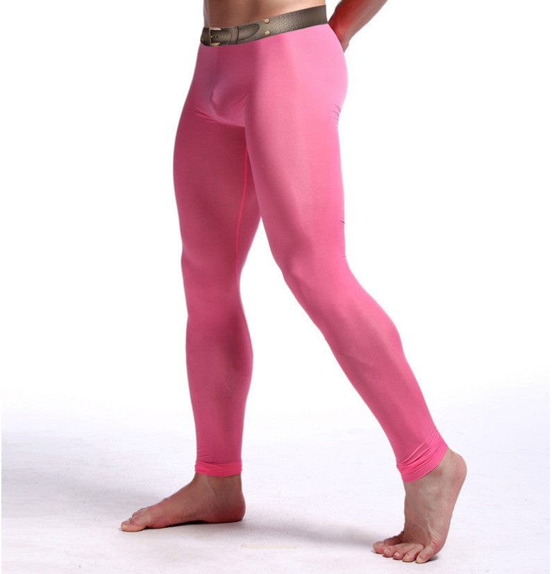 Men's Warm Silk Stretch Yoga Pants Ice silk pink