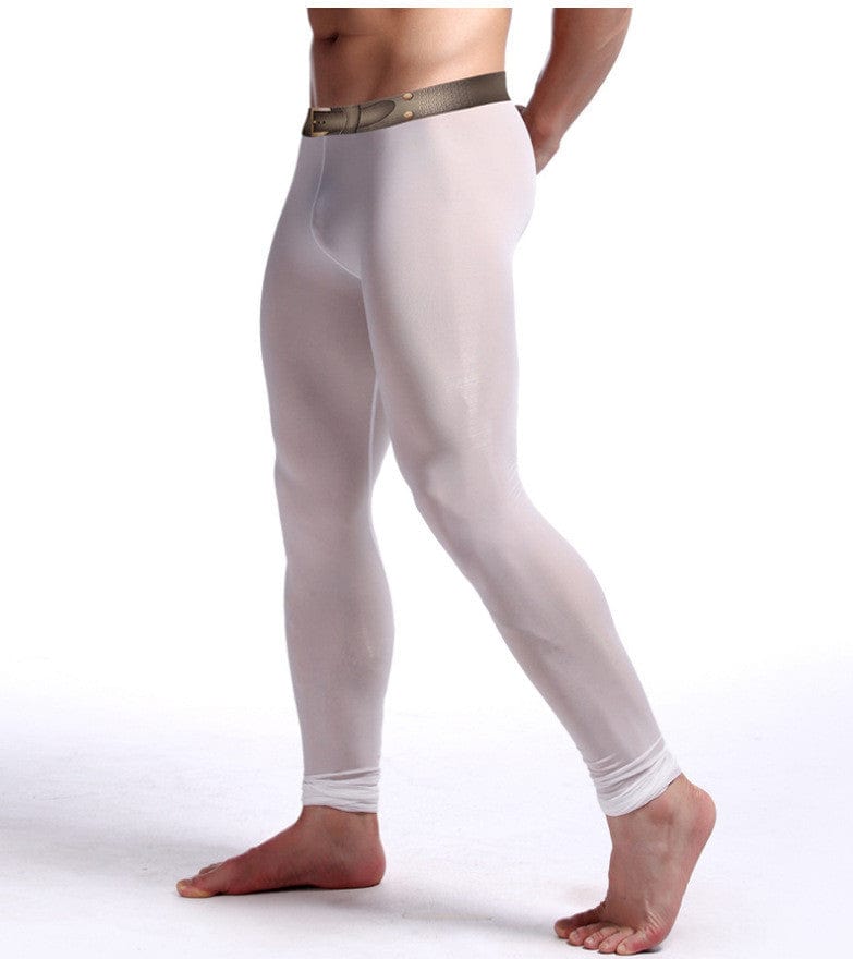 Men's Warm Silk Stretch Yoga Pants Ice Silk White