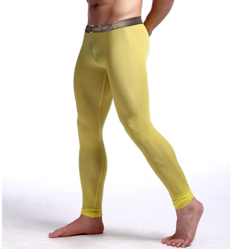 Men's Warm Silk Stretch Yoga Pants Ice silk yellow