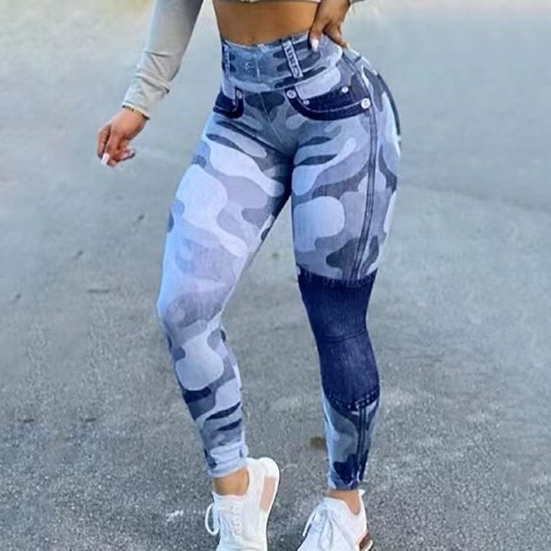 Allrj Women's Camo Jean Print Leggings - ALLRJ