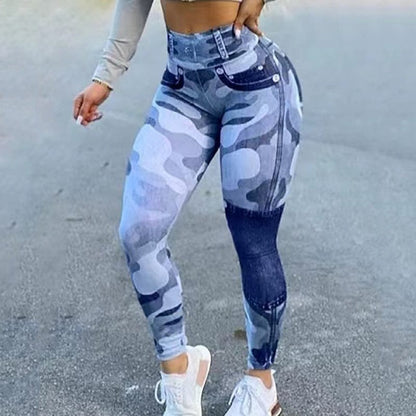 Allrj Women's Camo Jean Print Leggings - ALLRJ