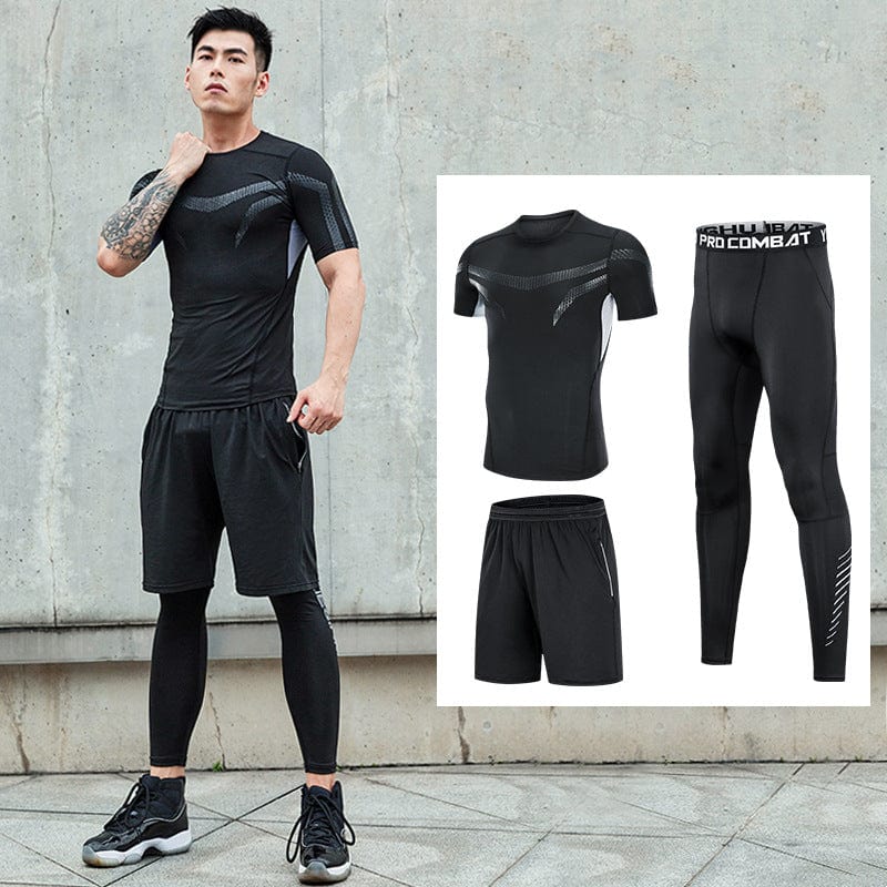 Men's Three-piece Fitness Set Black