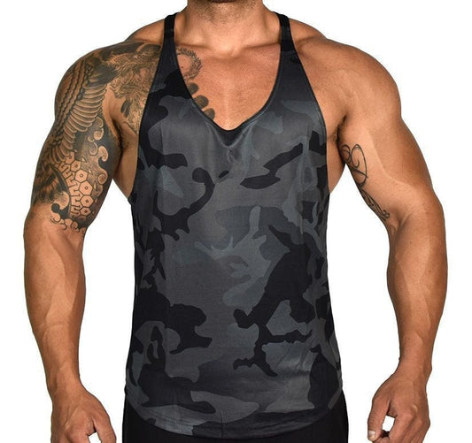 Mens camo training tank Black