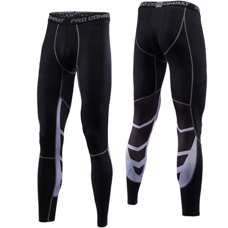 Men's two-piece compression suit featuring striped pants