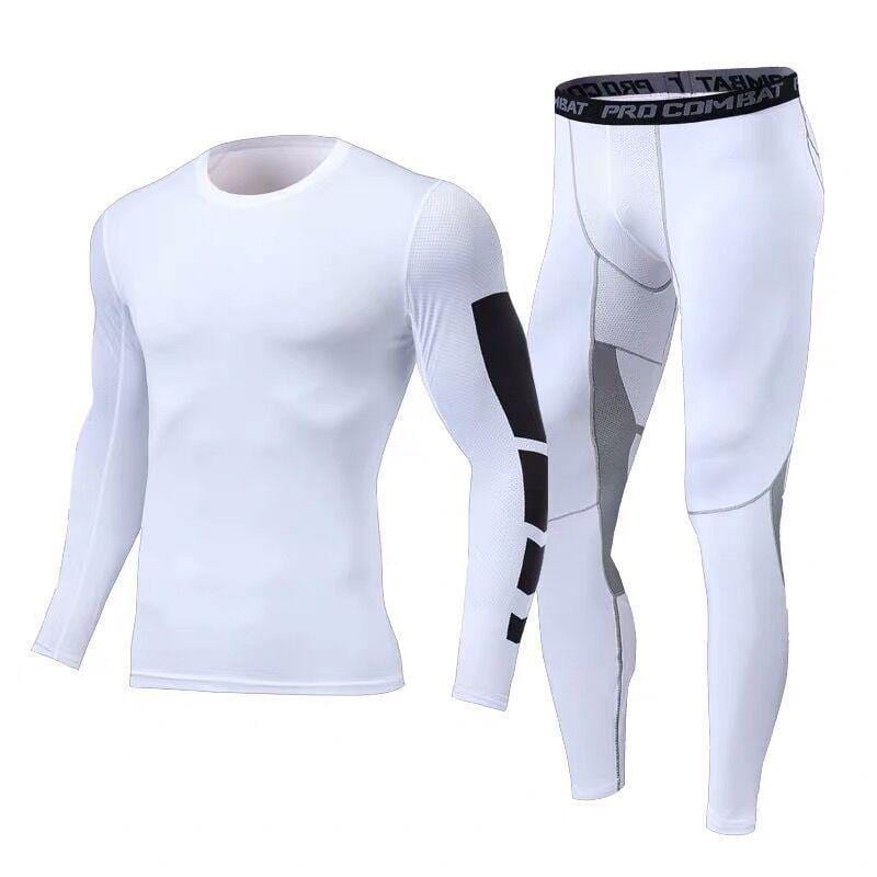 Men's Two-piece tights and long sleeve compression suit White
