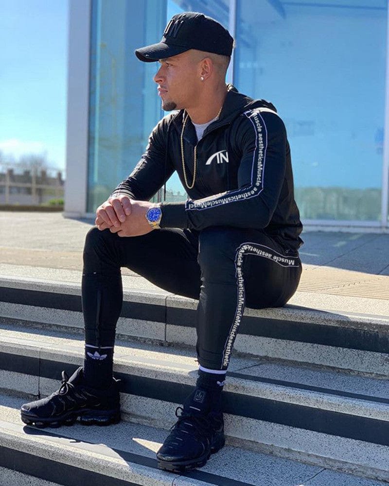 Mens muscle track suit Black