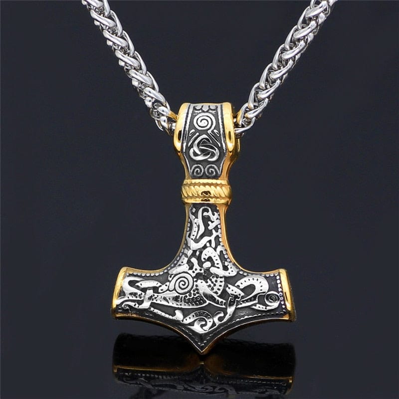 Muscle Viking Thor Hammer necklace Silver/Gold 60CM
