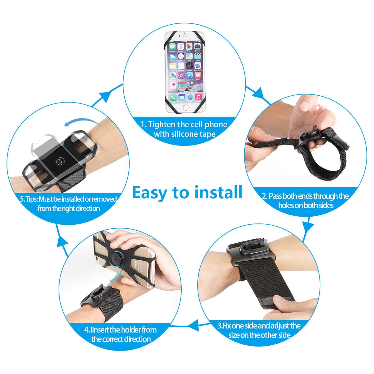 ALLRJ Phone holder ZDWG12in1F Detachable Swivel Arm Wristband Bags Sports Phone Case Running Cycling Wrist Bag