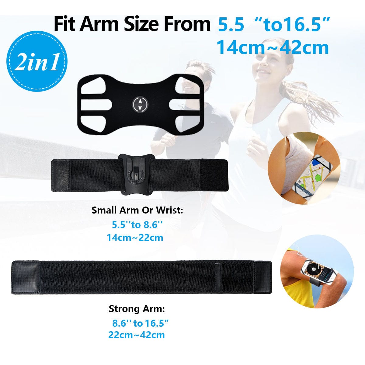 ALLRJ Phone holder ZDWG12in1F Detachable Swivel Arm Wristband Bags Sports Phone Case Running Cycling Wrist Bag
