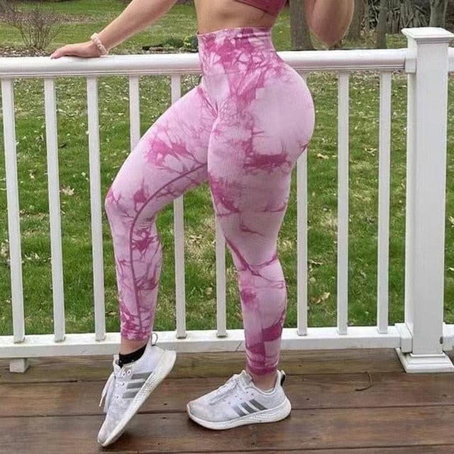 Allrj Ella Tie Dye Seamless Gym Leggings pink