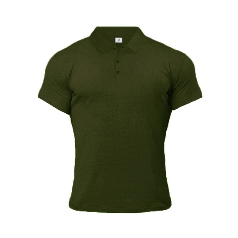 Men's thiery muscle polo Armygreen button