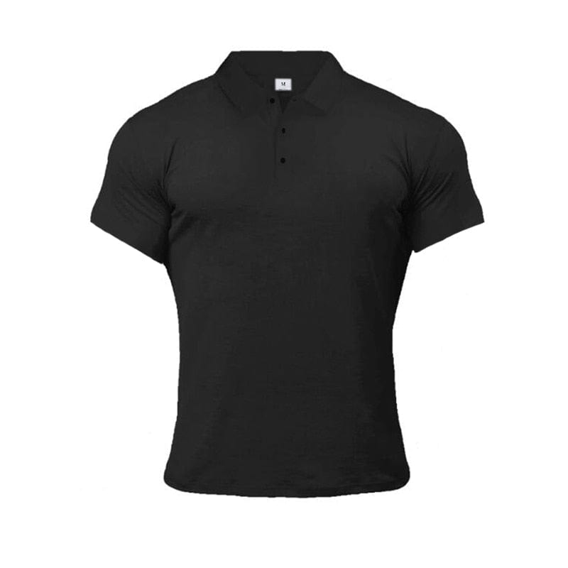 Men's thiery muscle polo Black button